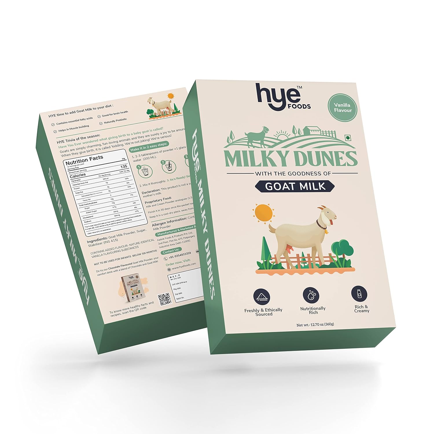 HYE FOODS Milky Dunes Goat Milk Powder | Pasture Grazed ? Vanilla Flavour ? 12.69 Oz (360gms) - Image 4